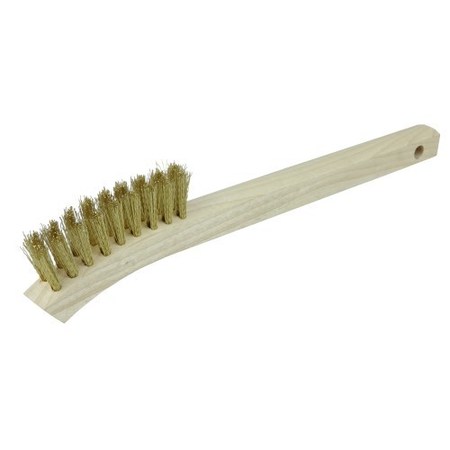 WEILER Small Hand Wire Scratch Brush, Brass Fill, Wood Block, 2 x 9 Rows 95014